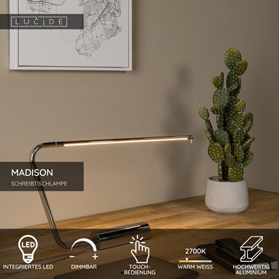 Lucide MADISON - Schreibtischlampe - LED Dim. - 1x9W 2700K - Chrom